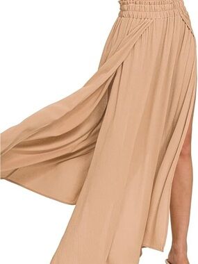 Zenana Beige High-Slit Flow Maxi Skirt